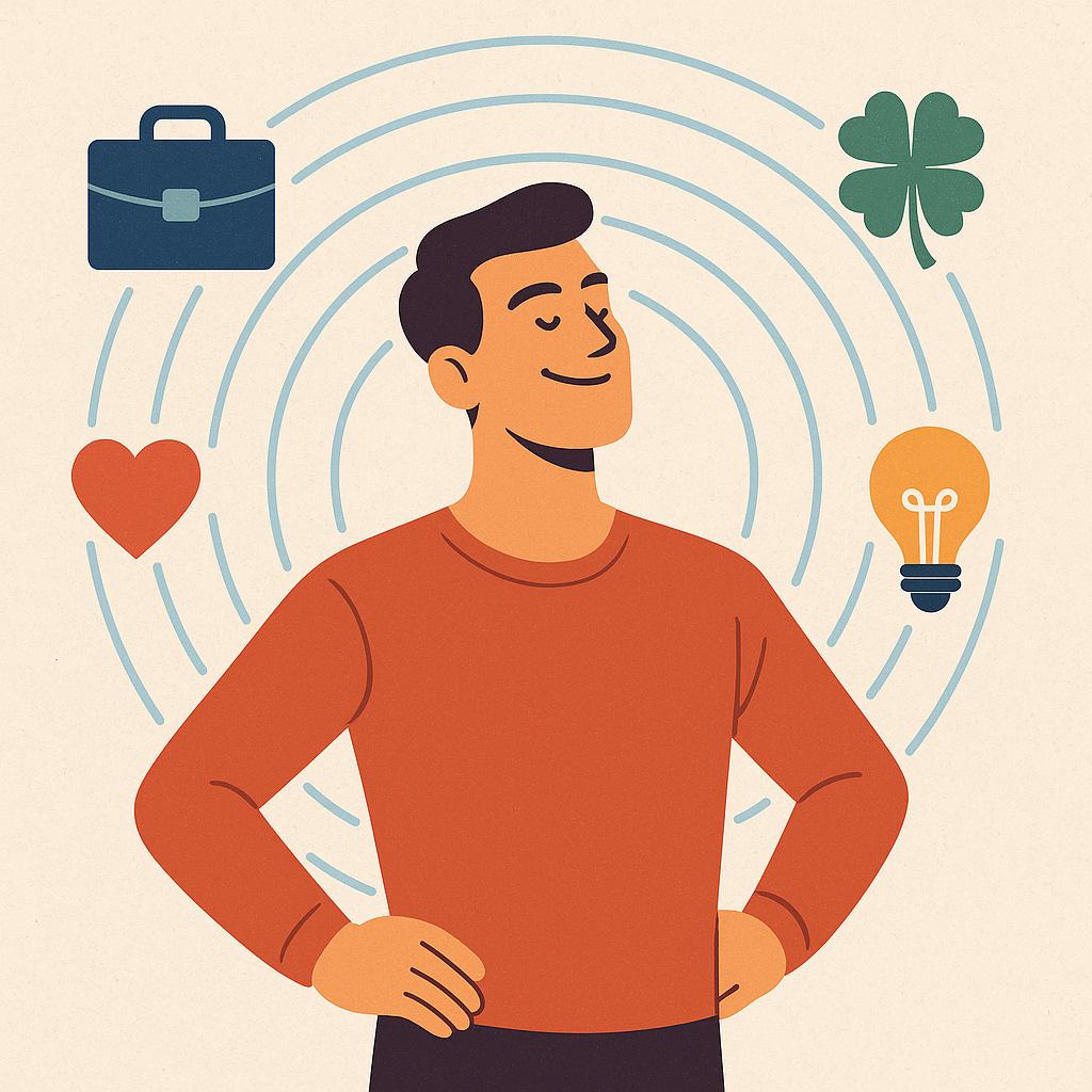 Confident person radiating positive effects and opportunities.