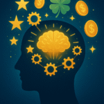 A human head silhouette with symbols of success and luck glowing inside.