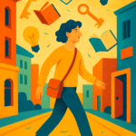 Illustration of a person encountering symbols of opportunity, representing the role of serendipity in everyday life.