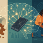 Illustration showing three bad luck events (spilled coffee, broken phone, flat tire) with brain imagery demonstrating how our minds create patterns and perceive bad luck clusters through cognitive psychology